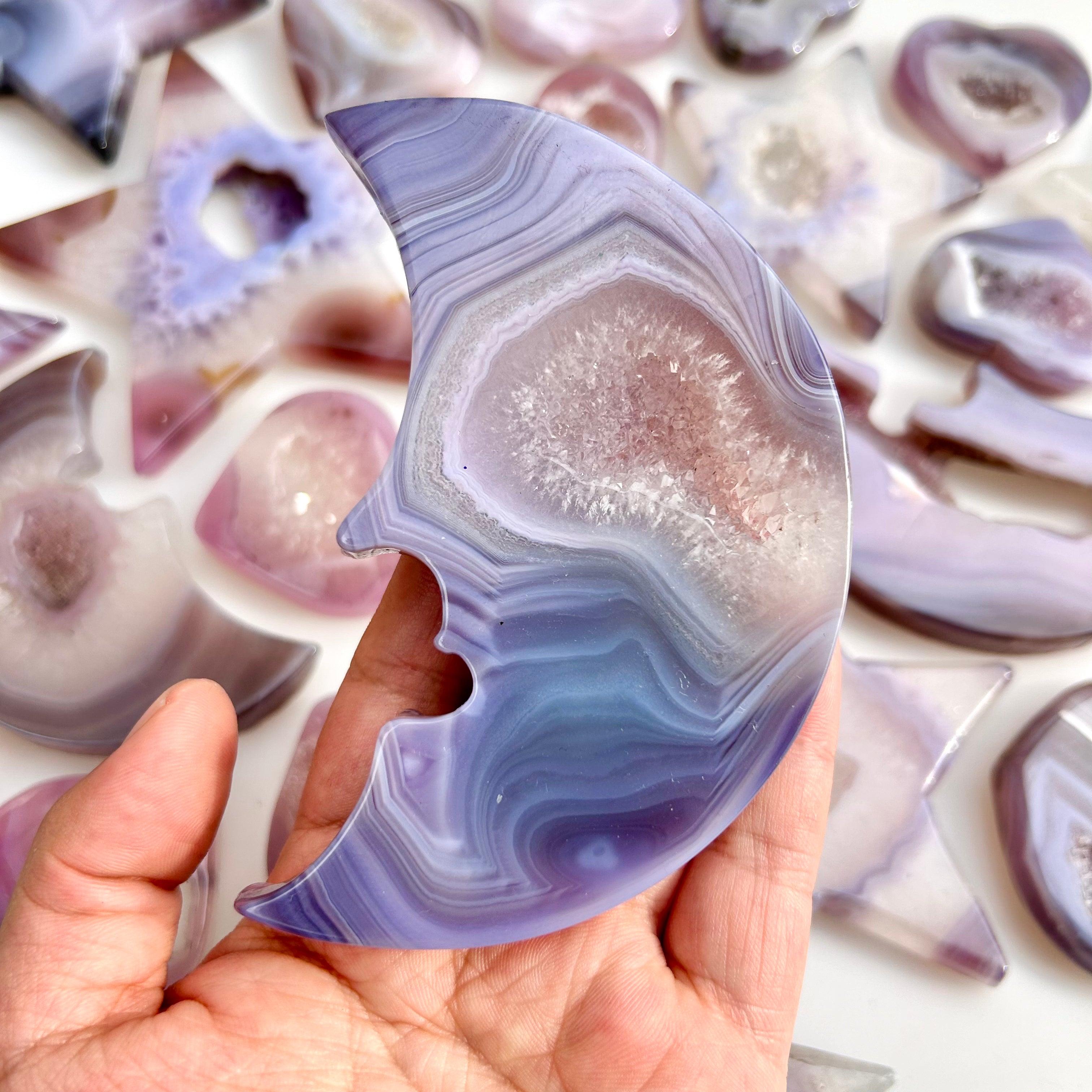 Pink Agate Druzy Heart Star And Moon Shape