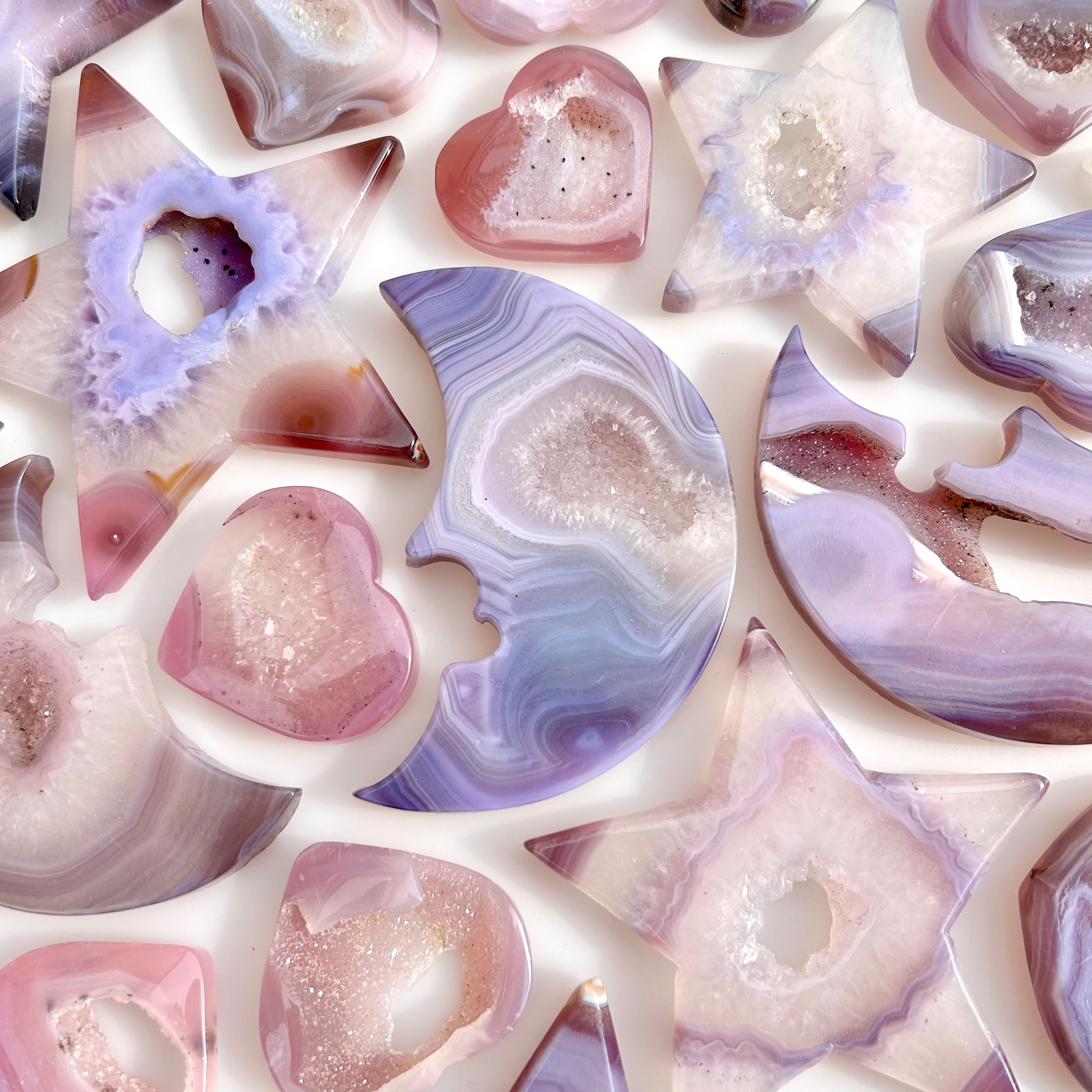 Pink Agate Druzy Heart Star And Moon Shape