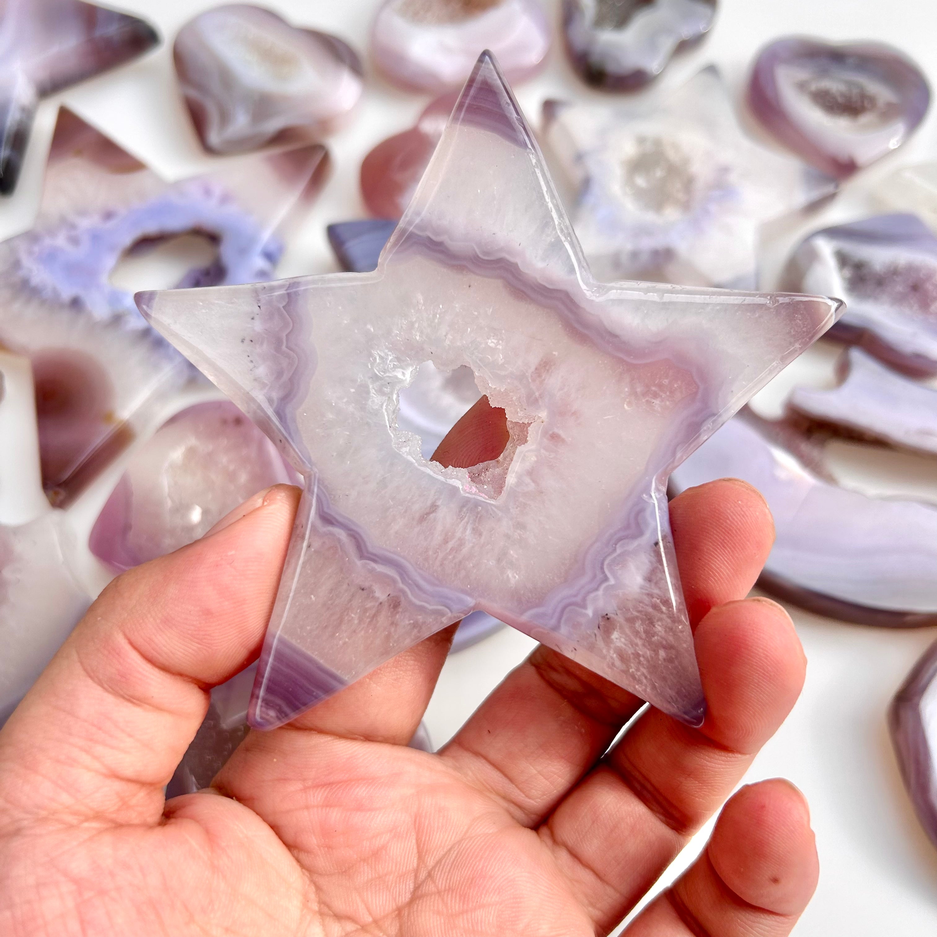 Pink Agate Druzy Heart Star And Moon Shape